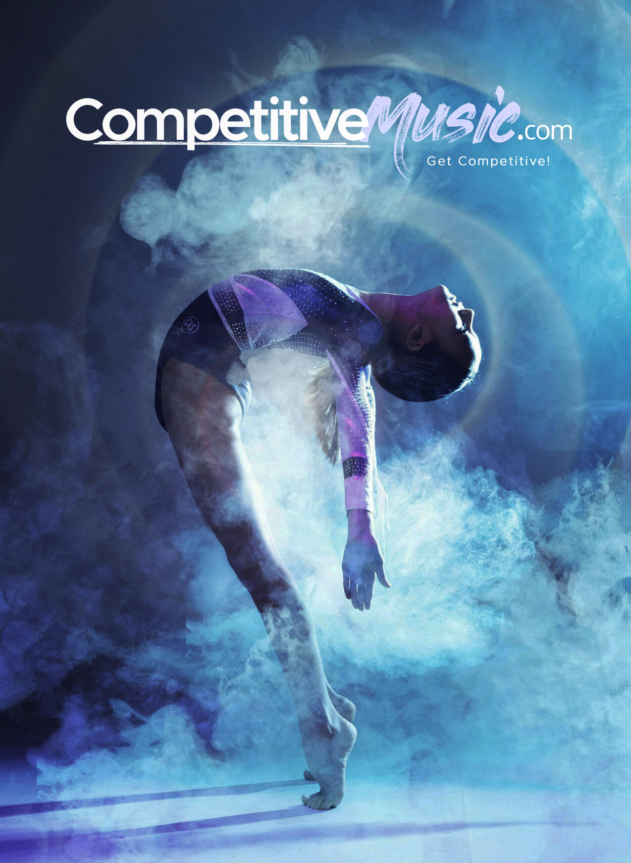 Gymnastics music pose with logo Gymnast in a pose with the music editing logo above