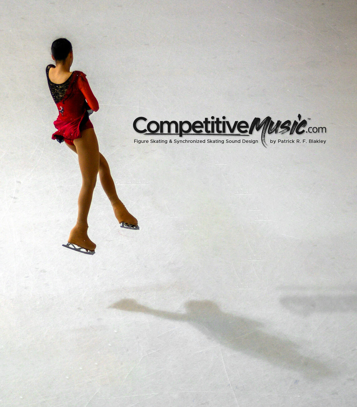 Figure skater spinning next to audio editing logo Figure skater spinning in the air next to the audio editing logo