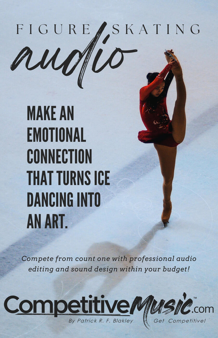 Flyer for competitive music and audio editing for figure skating and synchronized skating.